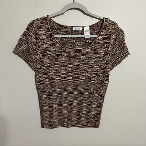 Liz & Co Brown Ribbed Short Sleeve Knit Scoop Neck Sweater Top size XL